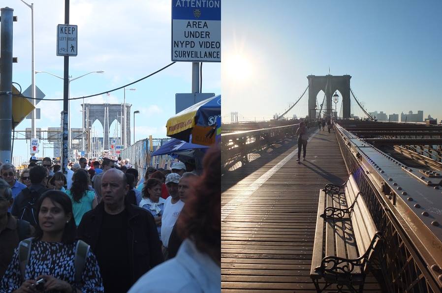Brooklyn Bridge at noon and at dawn